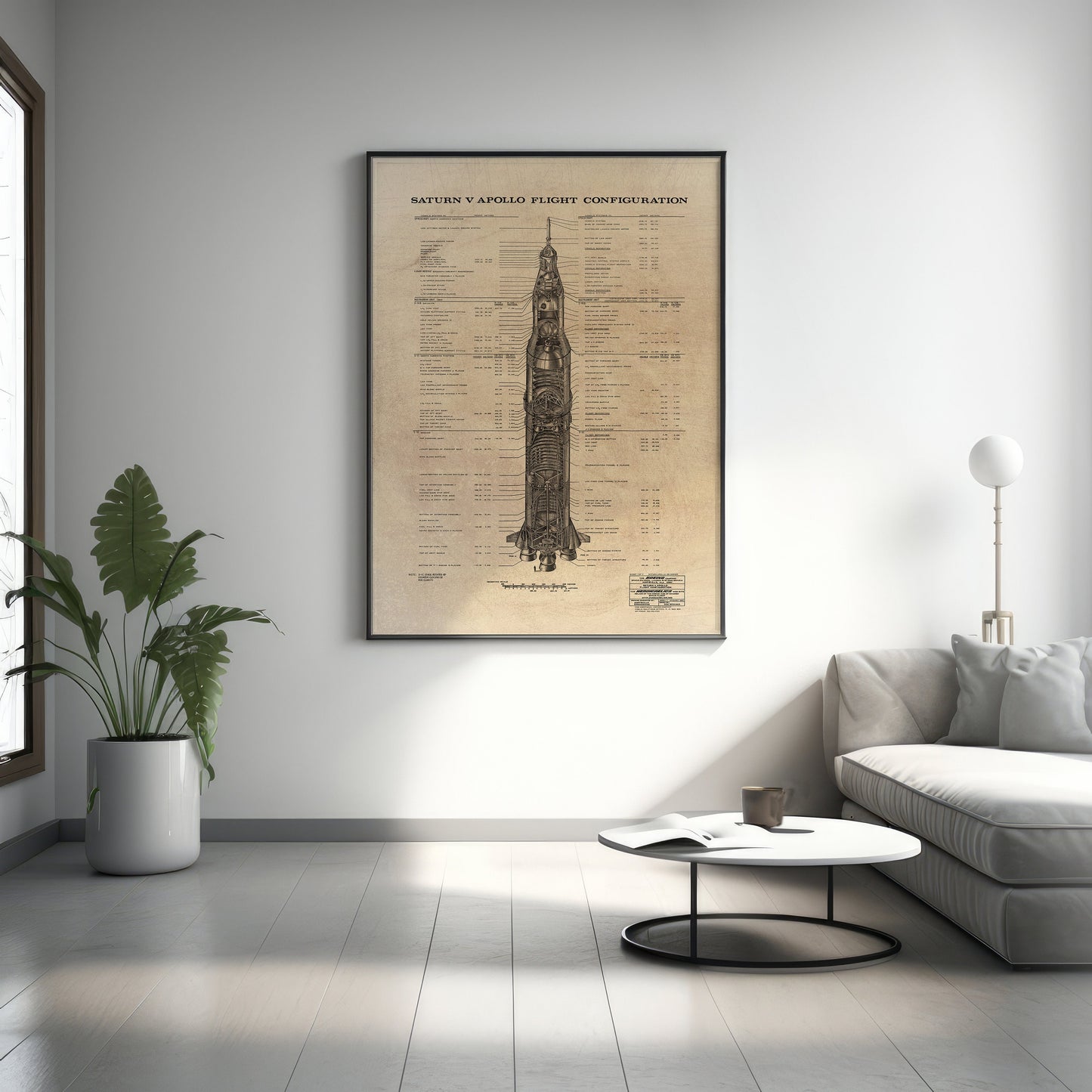 Saturn V Apollo Blueprint Version 2, Apollo Poster, Framed Blueprint Canvas, Blueprint Poster, Nasa Canvas poster
