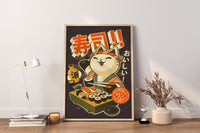 Sushi Katze Leinwand Wandkunst, Moderne Kunst Poster, Gerahmte Leinwand, Japanische Kunst Leinwand Wandkunst, Japanische Kunst Poster, Japanisches Süßes Katzen Poster