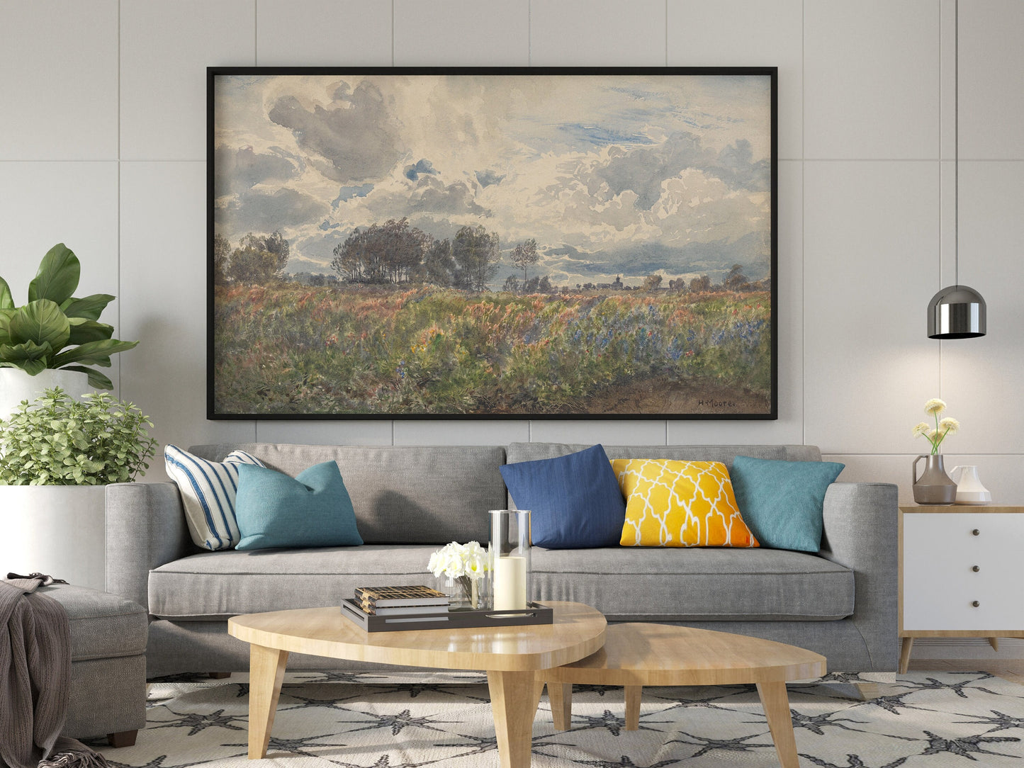 Henry Moore Wandkunst, Landschaft Leinwand Wandkunst, Schauerlicher Juni Leinwand Wandkunst, Vintage Landschaft, Leinwand Malerei Poster, Blumenfeld