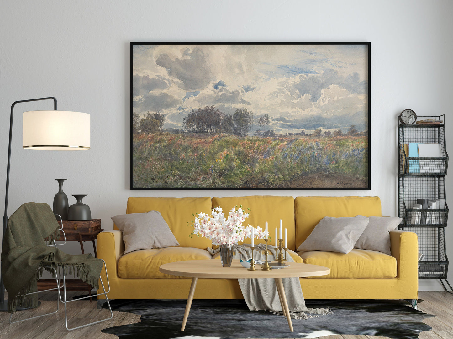 Henry Moore Wandkunst, Landschaft Leinwand Wandkunst, Schauerlicher Juni Leinwand Wandkunst, Vintage Landschaft, Leinwand Malerei Poster, Blumenfeld