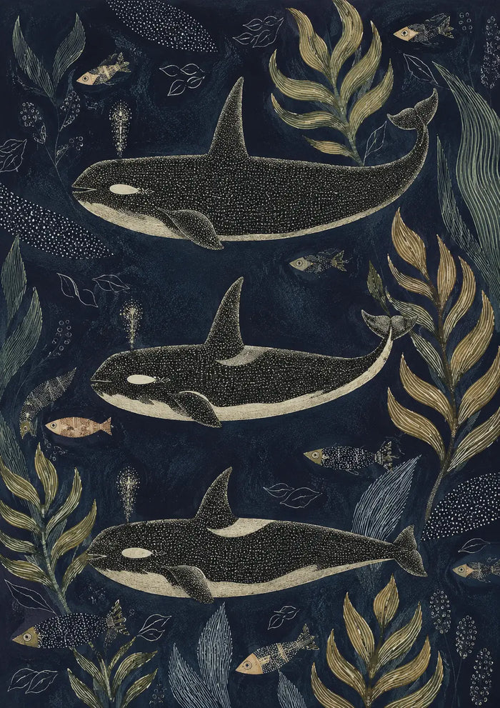 Orca Whale Folk Art Canvas