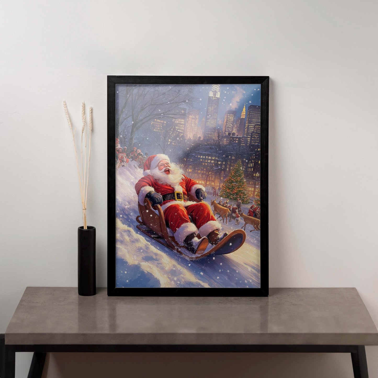 Santa Wall Art,Santa Claus & Christmas Decor Art - Happy Christmas, Xmas Gift, Framed Santa