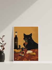 Black Cat Wine and Cheese Poster | Lustiger Poker Küchen Wand Kunstdruck