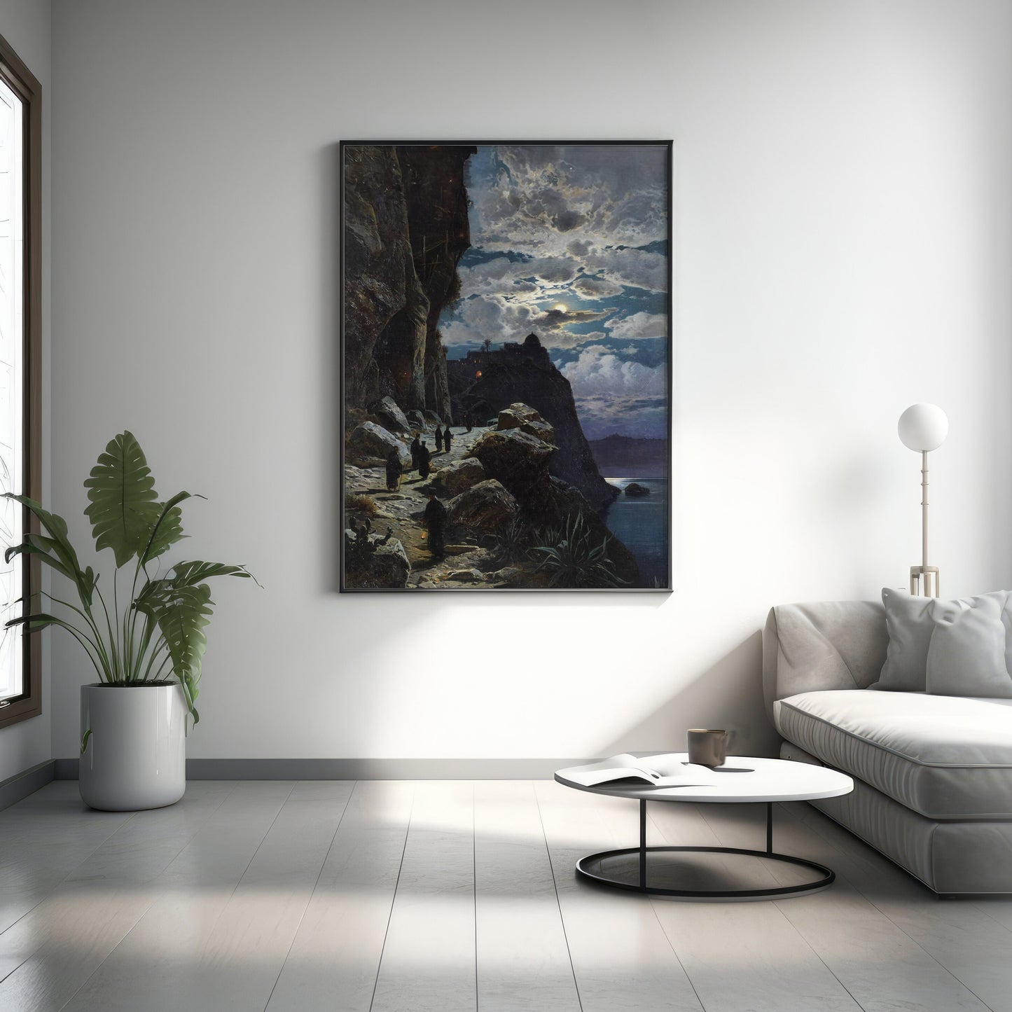 Hermann Corrodi Leinwand-Wandbild, Hermann Corrodi Nacht auf dem Berg Athos, Beliebtes Kunst-Leinwandbild, Leinwanddruck, Leinwanddruck-Kunst, Berühmtes Wandbild