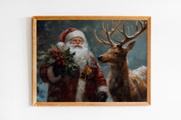 Wandbild Weihnachtsmann mit Tieren, Weihnachtsmann- & Weihnachtsdekor-Kunst – Frohe Weihnachten, Weihnachtsgeschenk, gerahmter Weihnachtsmann