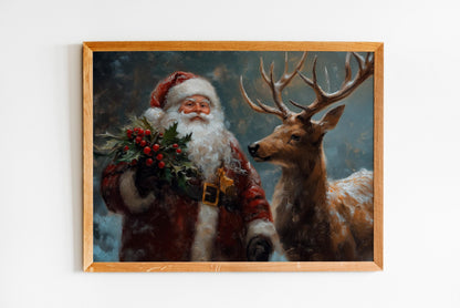 Wandbild Weihnachtsmann mit Tieren, Weihnachtsmann- & Weihnachtsdekor-Kunst – Frohe Weihnachten, Weihnachtsgeschenk, gerahmter Weihnachtsmann
