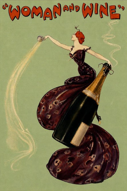 Woman and Wine by Dudley Hardy Wall Art, Vintage Wine Poster, Art Deco Bar Decor, Retro Winery Canvas Print