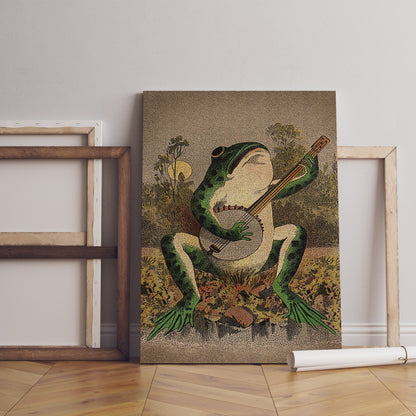 A Frog Playing Banjo in The Moonlight Vintage Poster - Canvasworkshop