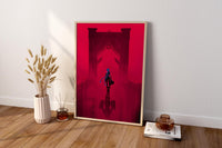 Punk-Girl-auf-Brücke-Poster | Neonrotes Cyberpunk-Wandbild