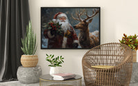 Wandbild Weihnachtsmann mit Tieren, Weihnachtsmann- & Weihnachtsdekor-Kunst – Frohe Weihnachten, Weihnachtsgeschenk, gerahmter Weihnachtsmann