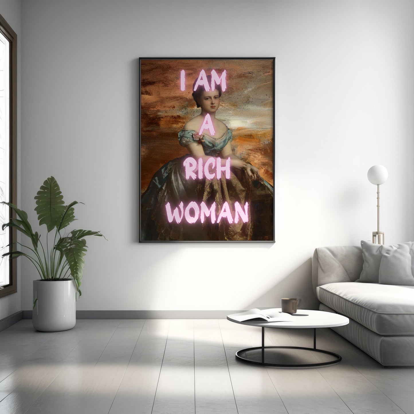 Mom I Am A Rich Woman, Altered Art Poster, Maximalist Wall Art, Girl Power Prints, Feminist Poster, Vintage Fashion Poster,Framed Canvas Art