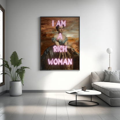 Mom I Am A Rich Woman, Altered Art Poster, Maximalist Wall Art, Girl Power Prints, Feminist Poster, Vintage Fashion Poster,Framed Canvas Art