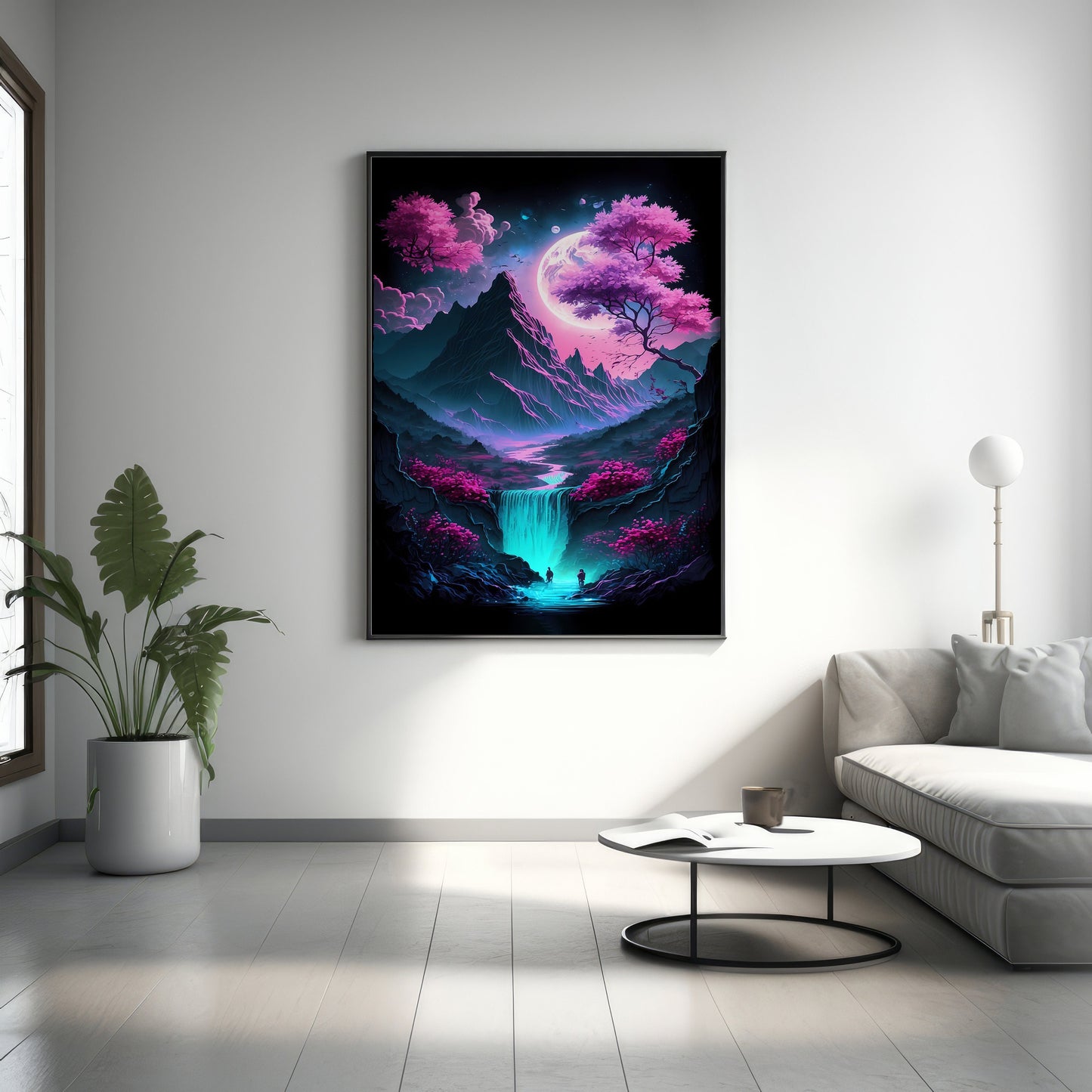 Modern Japanese Art, Japanese Canvas Wall Art, Japan Mountain Art, Synthwave Japanese Art, Japanese Art Poster