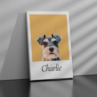 Personalisiertes Haustierportrait mit Namen – Bunter Hintergrund und Kalligrafie