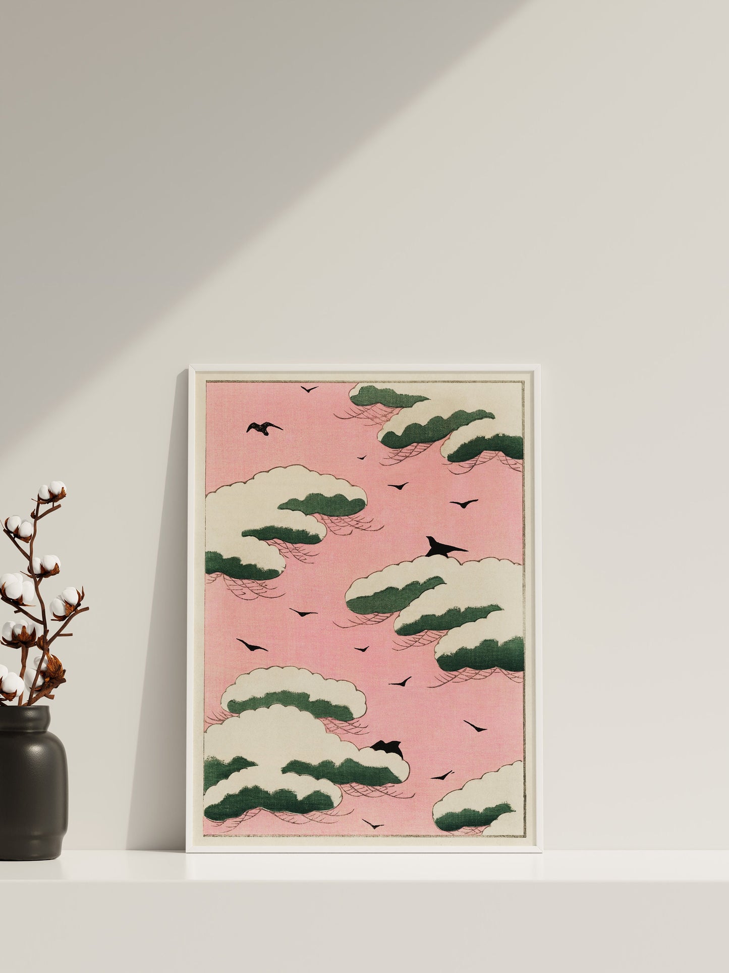 Pink sky illustration Canvas Wall Art, Japanese Wall Art, Clouds Poster, Pink Cool Poster, Gift For Her