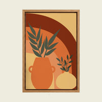 Boho Sun Woman canvas wall art in a floating oak frame
