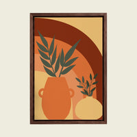 Boho Sun Woman canvas wall art in a floating walnut frame