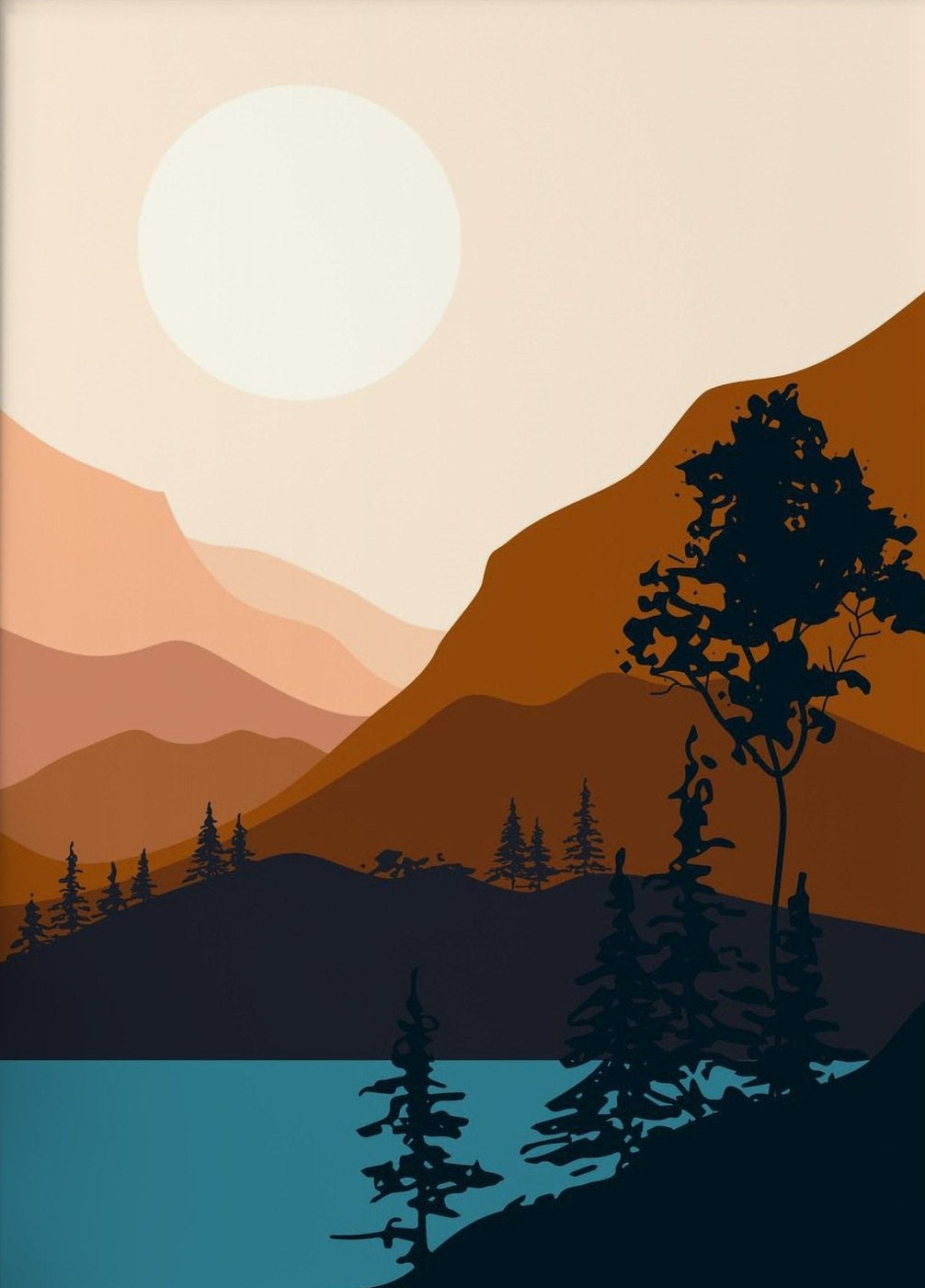 Abstract Minimal Mountain Lake Landscape Wall Art