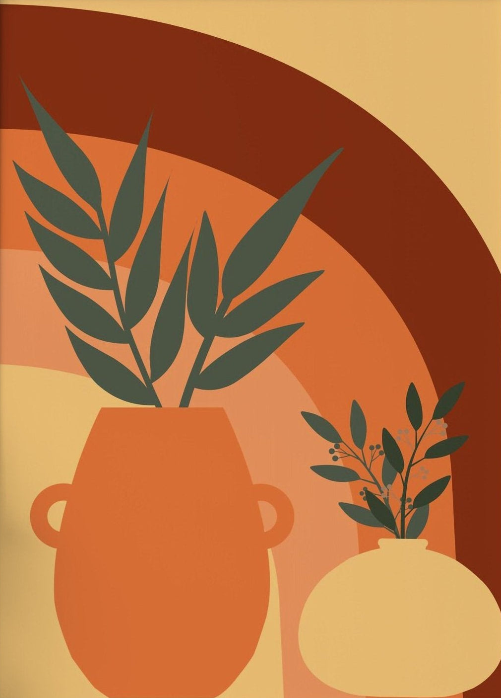 Abstract Boho Mid-Century Botanical Vase Canvas Wall Art
