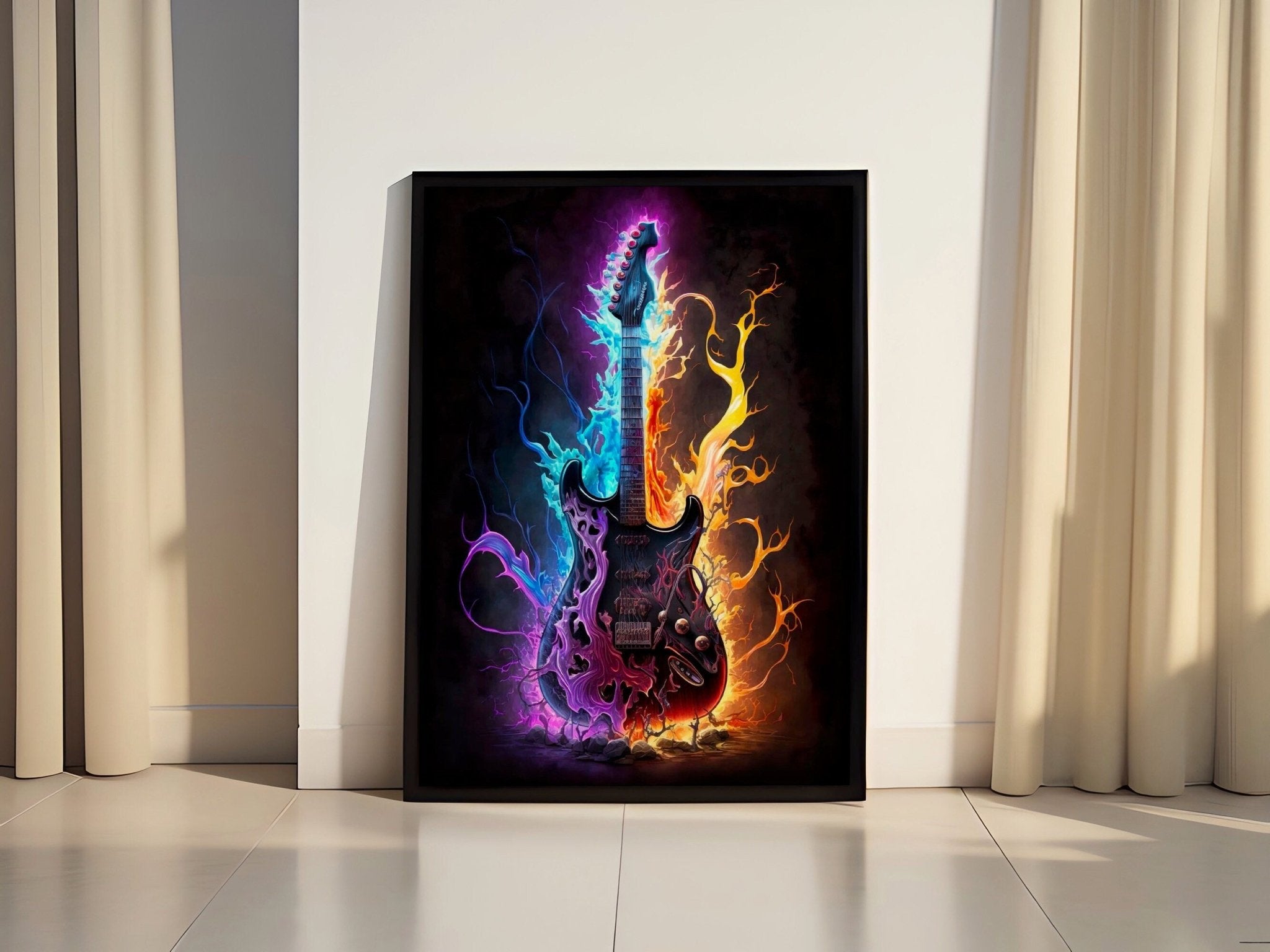 Abstract Colorful Guitar Oil Painting Canvas Print Wall Art - Canvasworkshop