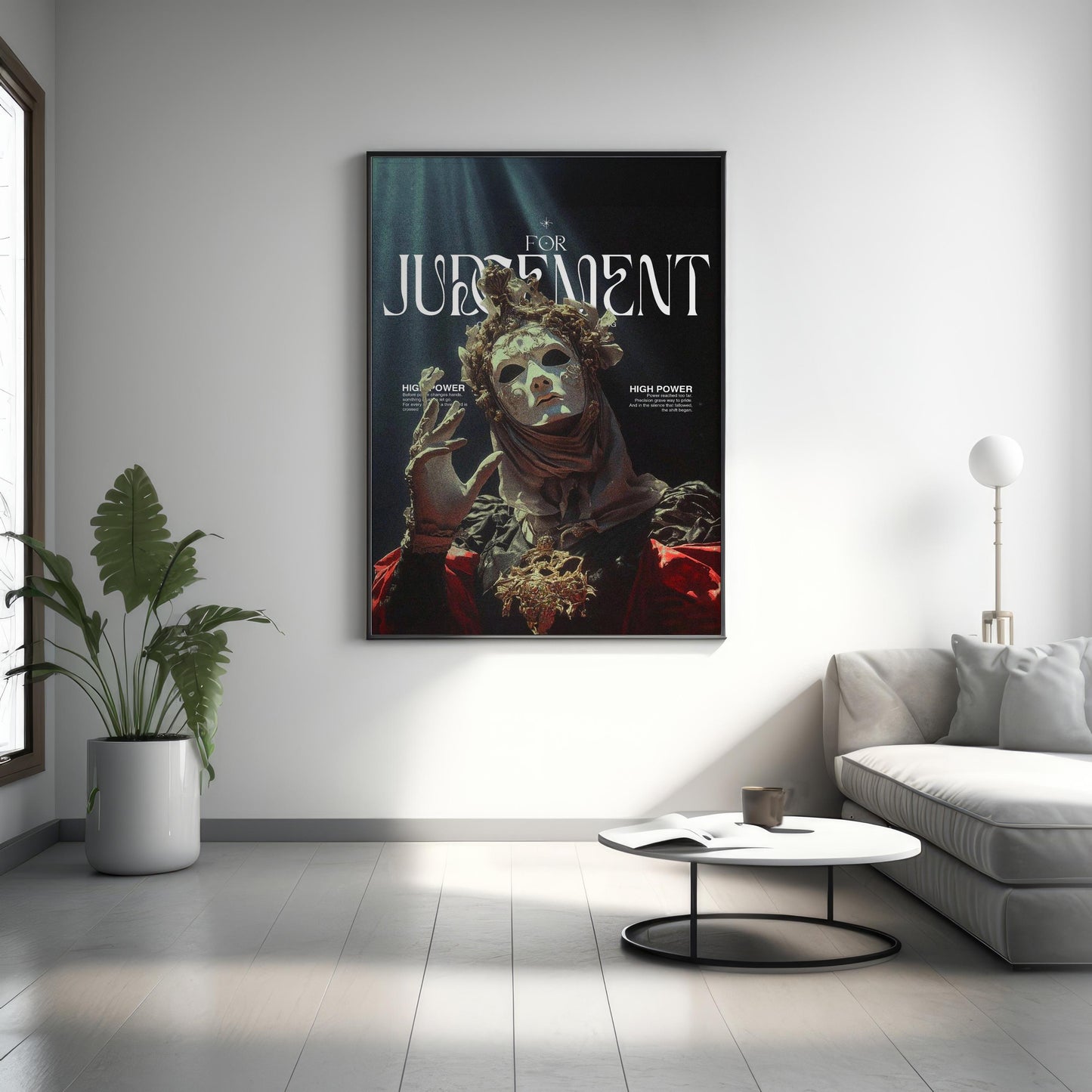 Kunstdruck „Urteilsmaske“ – Dunkle barocke Fantasy-Wanddekoration, kraftvolles gotisches Charakterposter