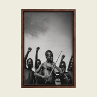 African Children II canvas wall art in a floating walnut frame