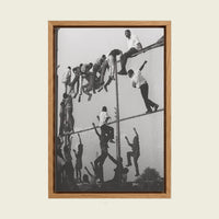 African Children I canvas wall art in a floating oak frame
