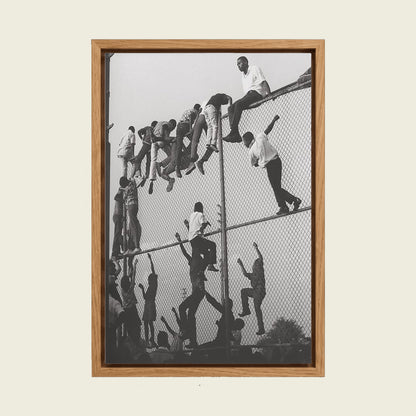 African Children I canvas wall art in a floating oak frame