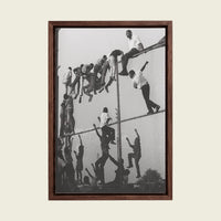 African Children I canvas wall art in a floating walnut frame