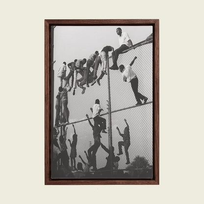 African Children I canvas wall art in a floating walnut frame