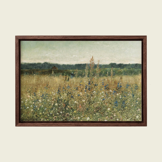 Brush Flowers by Antoine Chintreuil canvas wall art in a floating walnut frame