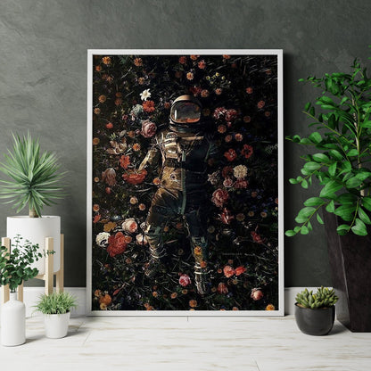 Astronaut In Flowers Love in Space Canvas Wall Art - Canvasworkshop