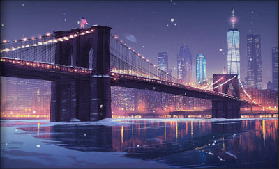Artwork - Winter in New York Art, Vintage Canvas Decor,  Brooklyn Bridge Poster, 