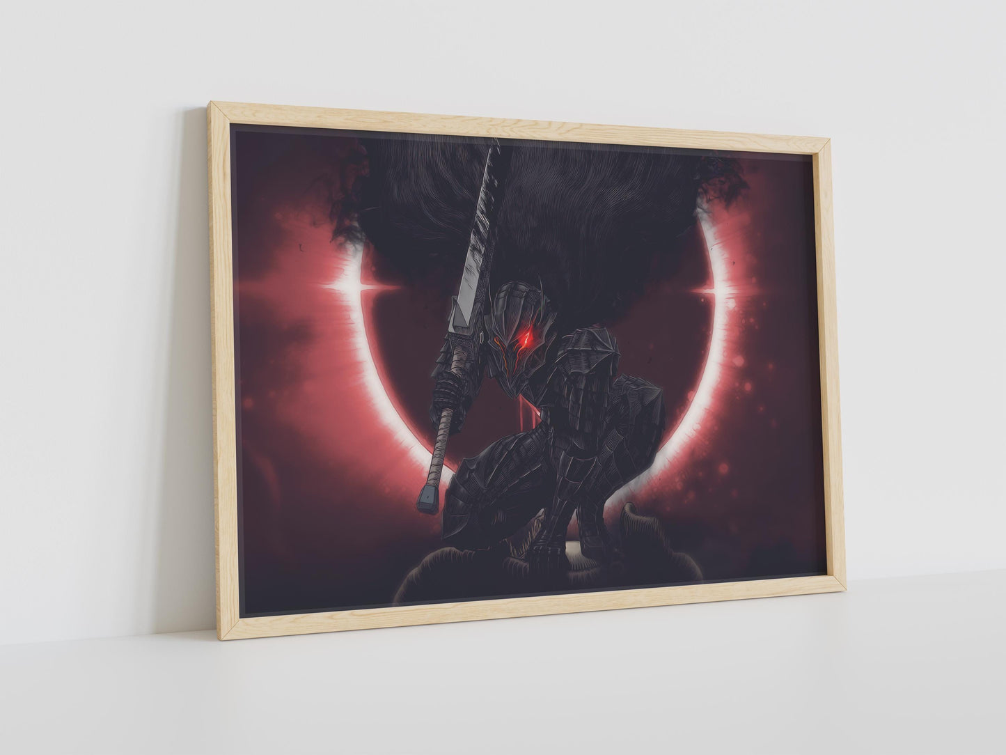 Dark Knight Before Red Eclipse Poster | Dramatisches Fantasy-Wandkunst-Poster | Berserk Mond Poster