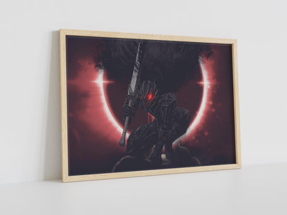 Dark Knight Before Red Eclipse Poster | Dramatisches Fantasy-Wandkunst-Poster | Berserk Mond Poster