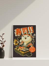 Sushi Katze Leinwand Wandkunst, Moderne Kunst Poster, Gerahmte Leinwand, Japanische Kunst Leinwand Wandkunst, Japanische Kunst Poster, Japanisches Süßes Katzen Poster