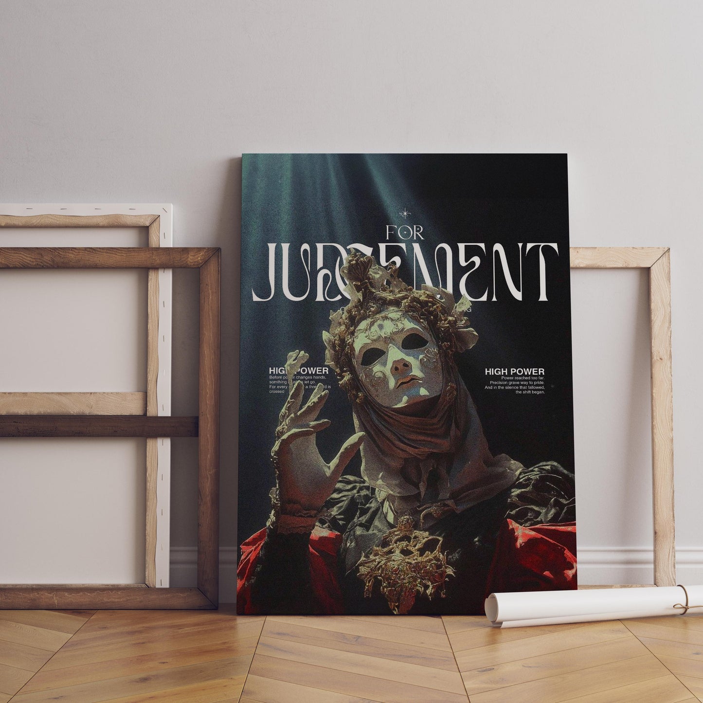 Kunstdruck „Urteilsmaske“ – Dunkle barocke Fantasy-Wanddekoration, kraftvolles gotisches Charakterposter