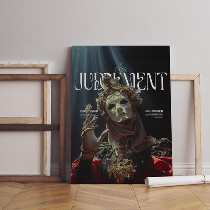 Kunstdruck „Urteilsmaske“ – Dunkle barocke Fantasy-Wanddekoration, kraftvolles gotisches Charakterposter