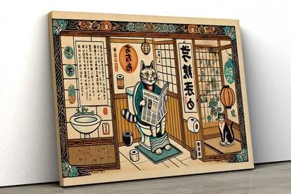 Lustiges Ukiyo-e Katzen-Badezimmer-Poster – Amerikanisches Tier-Design