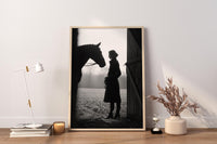 Black and White Equestrian Woman with Horse | Minimalist Stable Wall Art Print