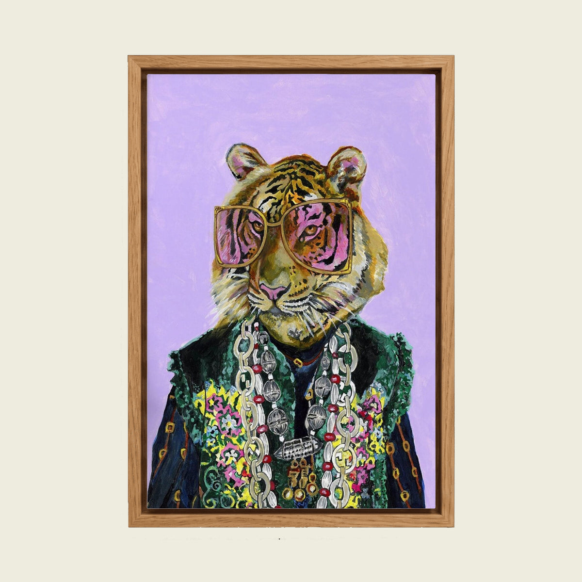 Bengal Tiger by Heather Perry canvas wall art in a floating oak frame