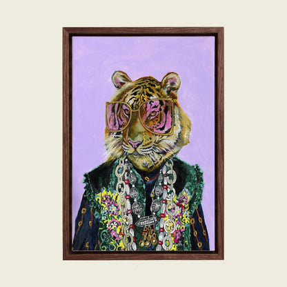 Bengal Tiger by Heather Perry canvas wall art in a floating walnut frame