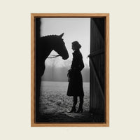 Equestrian Woman with Horse canvas wall art in a floating oak frame
