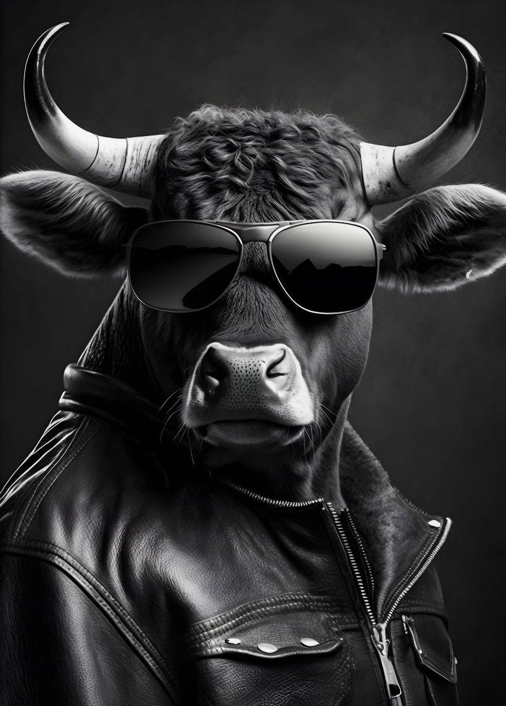 Cool Cow Sunglasses Black and White Wall Art