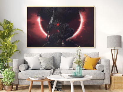 Dark Knight Before Red Eclipse Poster | Dramatisches Fantasy-Wandkunst-Poster | Berserk Mond Poster