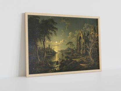 Sebastian Pether Leinwand-Wandkunst, Sebastian Pether – Eine verfallene gotische Kirche, Beliebte Kunst-Leinwand, Mondschein-Leinwandkunst, Berühmte Wandkunst