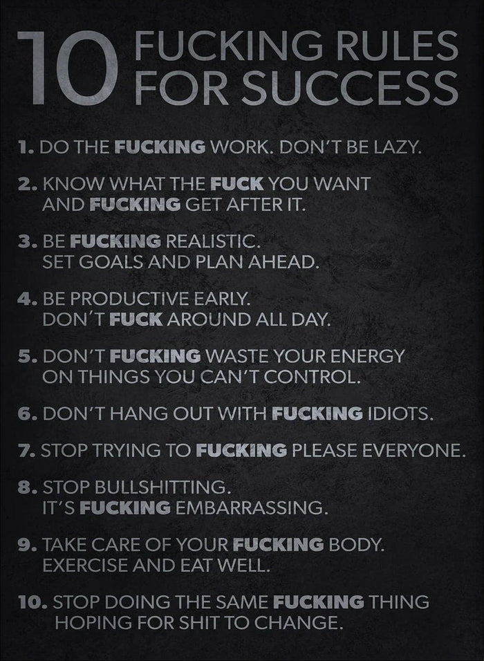Motivational Rules for Success Canvas Print - Dark Modern Mindset Wall Decor