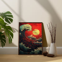 Dramatische Welle von Kanagawa Wandbild, Die Welle von Kanagawa Rote Welle, Kanagawa Kunst, Japanische Wandkunst, Kanagawa Poster, Retro Kanagawa Kunst