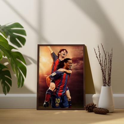 Messi's First Goal - Messi And Ronaldinho Goal Celebration, Iconic Sport Poster, Iconic Messi Wall Art,Lionel Messi Poster,Roanldinho Poster