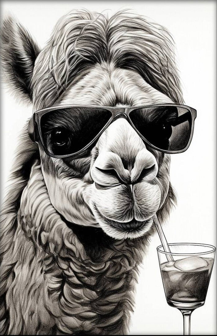 Cool Llama Sunglasses Cocktail Canvas Wall Art
